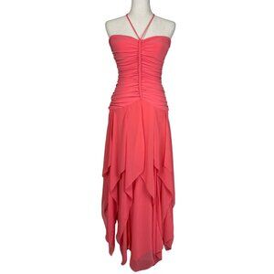 Ignite Evenings Coral Ruched Handkerchief Dress Fairy core Hem Prom Formal